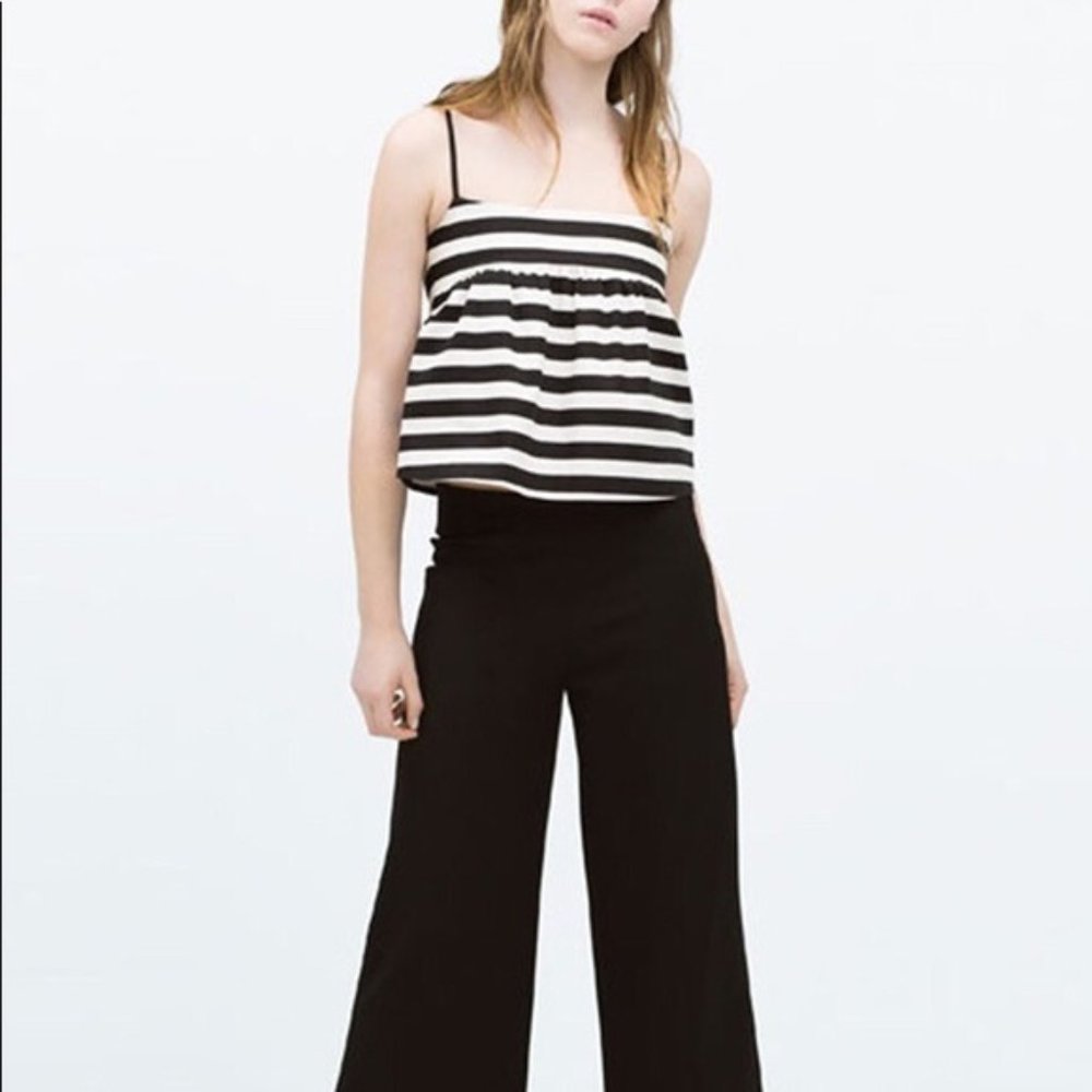 NWT Zara Black White Striped Babydoll Tank Top